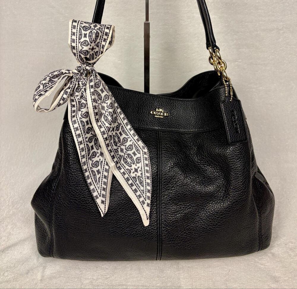 Coach Lexy Shoulder Bag in Soft Black Pebble Leather, with Scarf